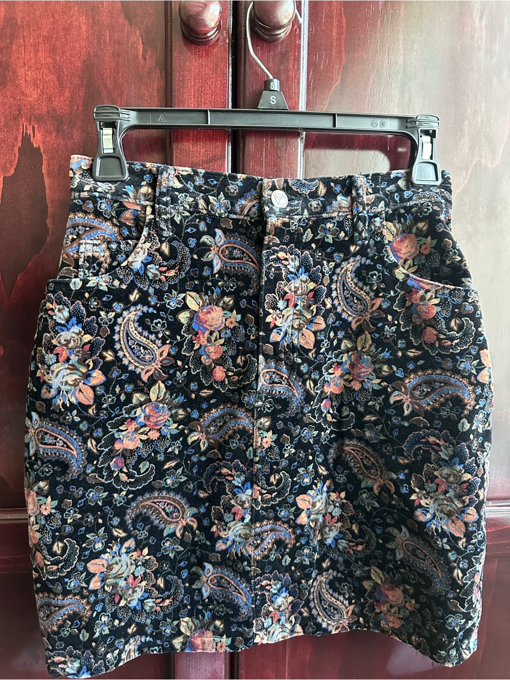 Vintage Guess Velvet Skirt with Multicolor Floral Paisley